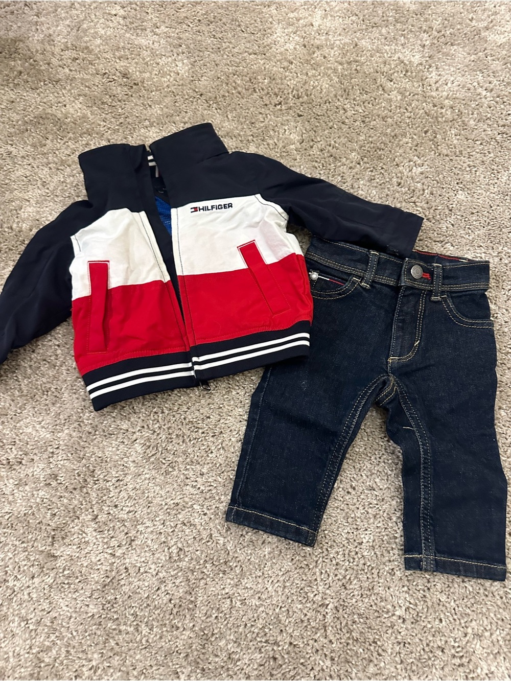 Tommy Hilfiger Toddlers' Colorblock Navy, White & Red Jean Jacket